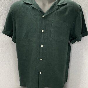Alex Mill Men's Camp Short Sleeve Linen Shirt Pine Grove Green Size L